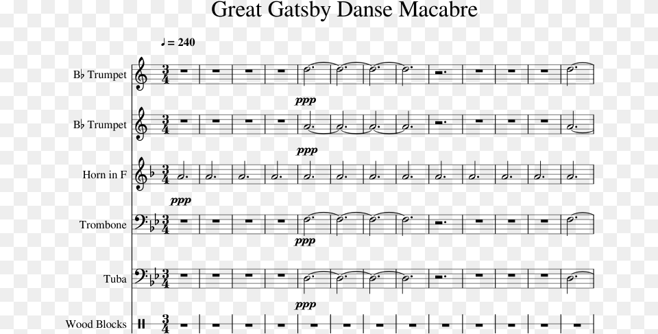 Great Gatsby Danse Macabre Sheet Music For Trumpet Document, Gray Free Png Download