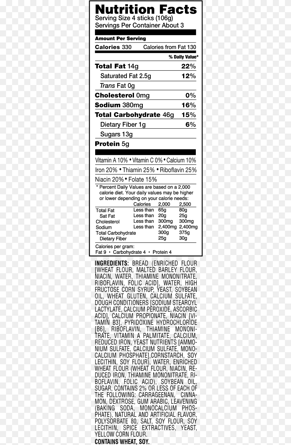 Great Value French Toast Sticks Nutrition, Text, Document, Receipt Free Transparent Png