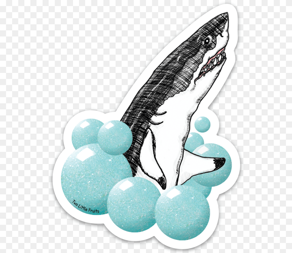 Great White Shark Large Die Cut Sticker Illustration, Turquoise, Animal, Sea Life, Fish Png