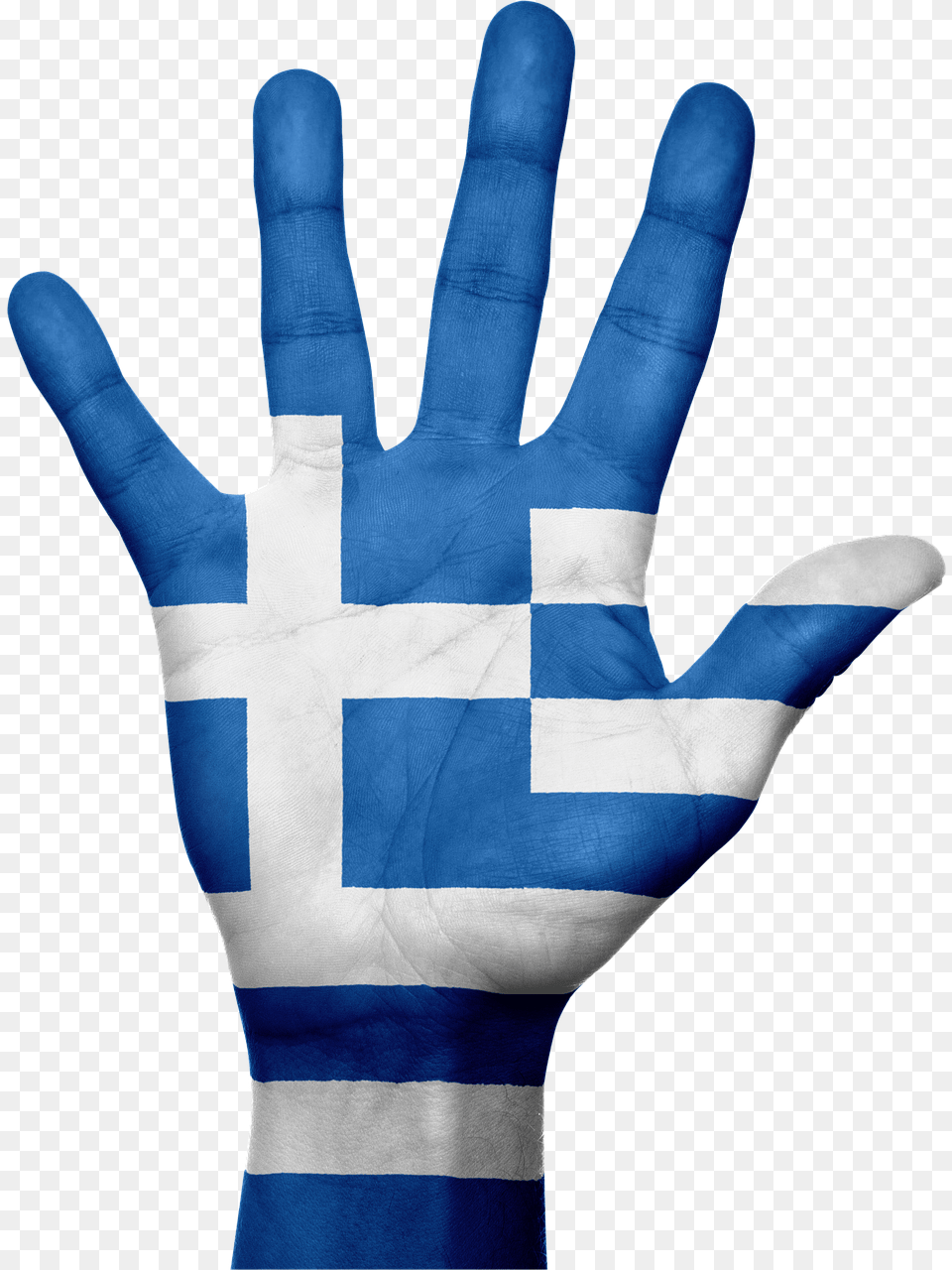 Greek Flag On A Hand, Clothing, Glove, Baseball, Baseball Glove Png Image