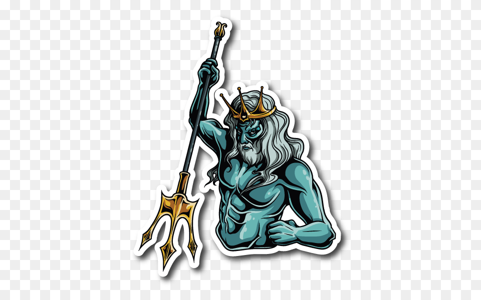 Greek God Poseidon Sticker Vinyl Stickers Marijuana Stickers, Weapon, Person, Trident, Face Free Png