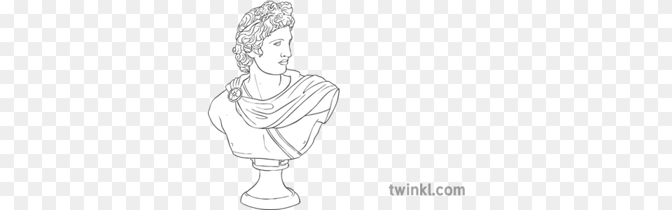 Greek Statue Bust Sculpture Noble Greek Statue Line Art, Adult, Male, Man, Person Png
