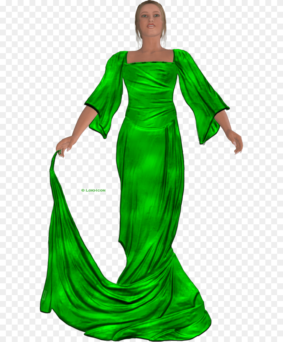 Green, Adult, Silk, Person, Gown Free Png Download
