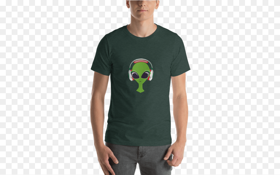 Green Alien Dj With Headphones Short Sleeve T Shirt T Shirt, Clothing, T-shirt Free Png