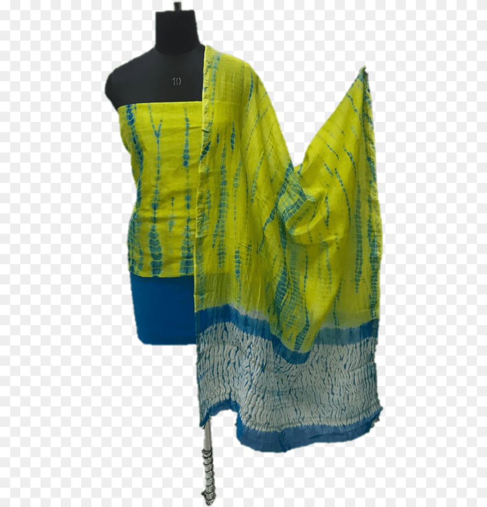 Green And Blue Shibori Chanderi Dress Material Set Zipper, Clothing, Scarf, Stole, Adult Free Png Download