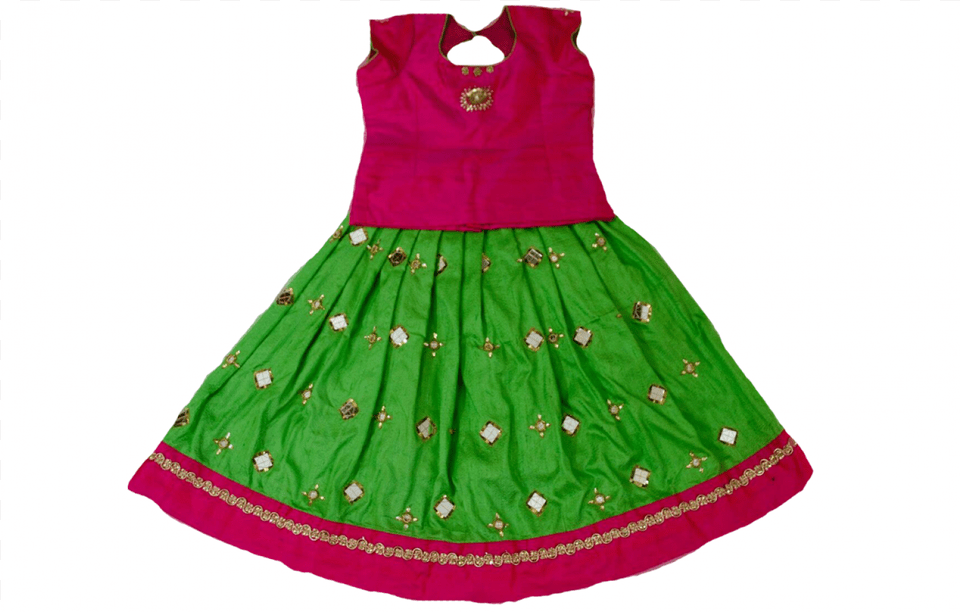Green And Pink Color Kid Lnga With Mirror Work Green, Clothing, Dress, Skirt Free Png