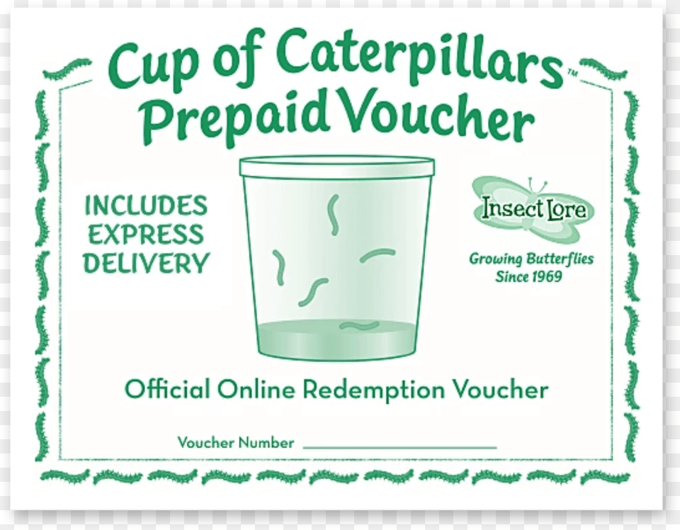 Green And White Voucher For A Cup Of 5 Caterpillars, Advertisement, Glass Free Png