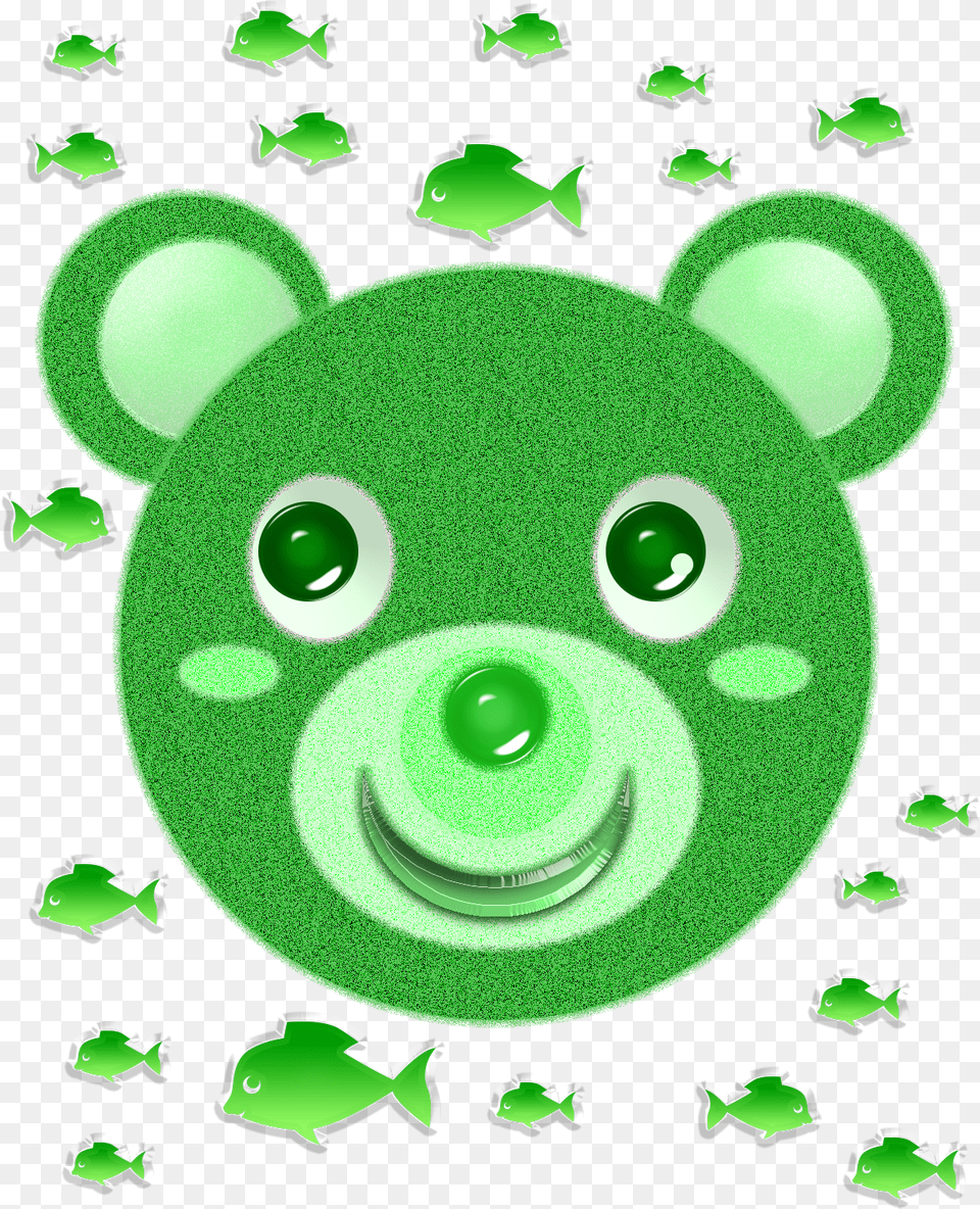 Green Bear Face And Fish Leaf, Animal, Sea Life Free Transparent Png