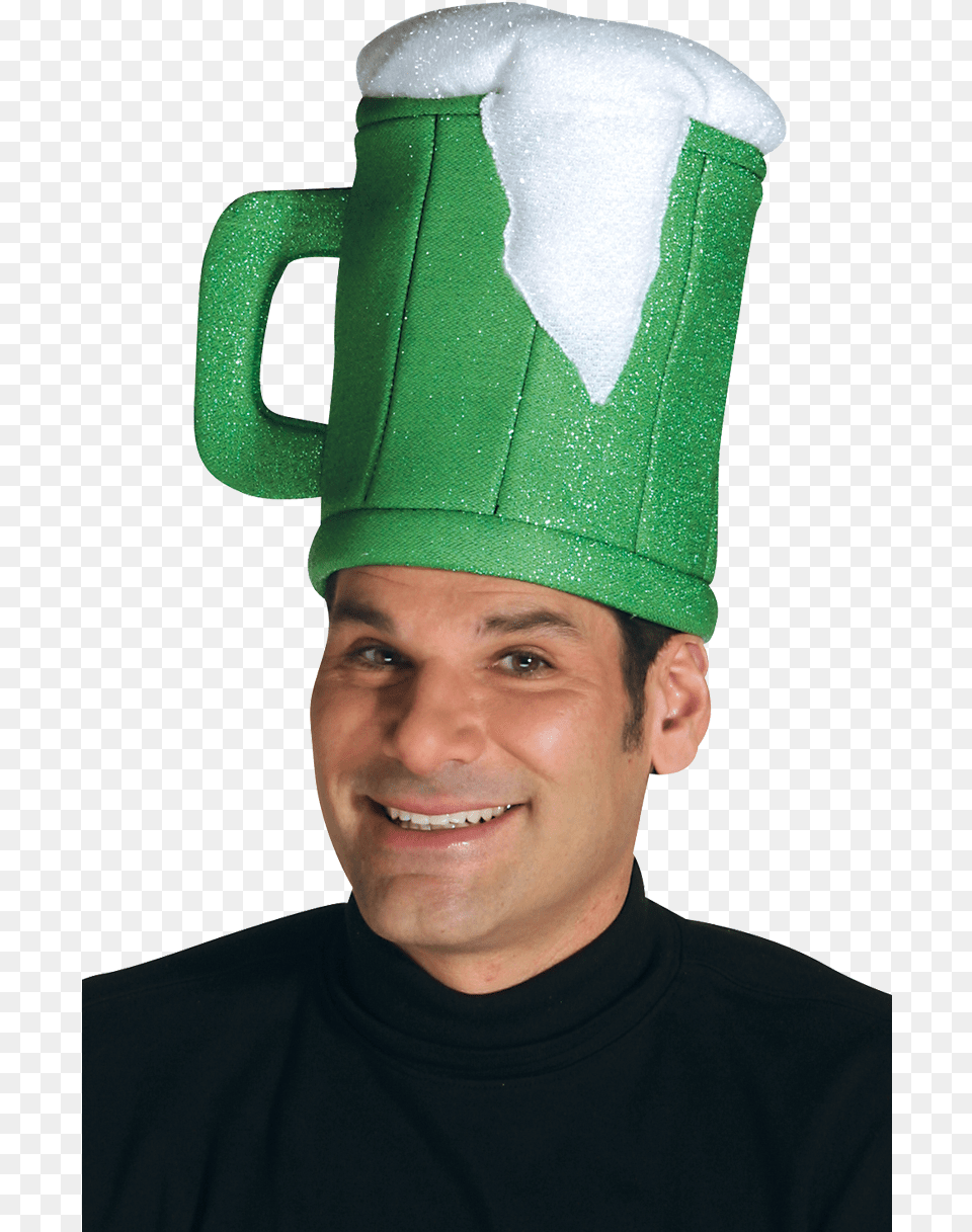 Green Beer Mug Hat Green Beer, Cup, Adult, Person, Man Free Png