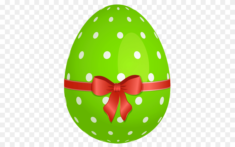 Green Dotted Easter Egg With Red Bow Clipart Desen, Easter Egg, Food, Clothing, Hardhat Png Image