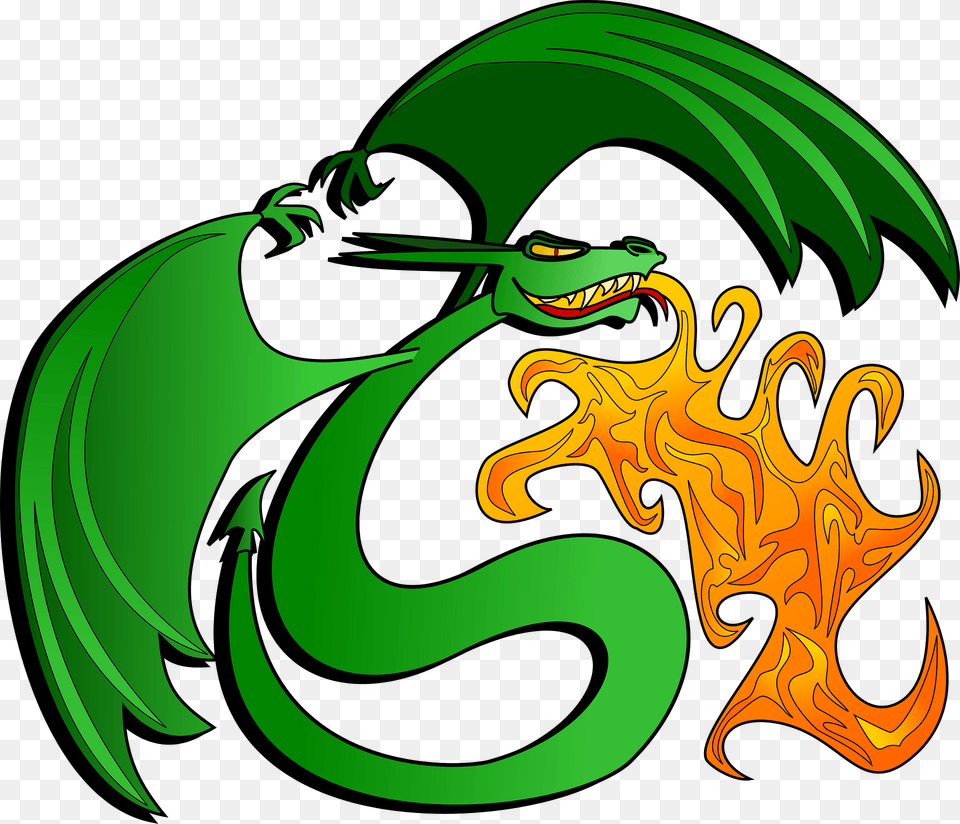 Green Dragon Breathing Orange Fire Clipart Free Transparent Png
