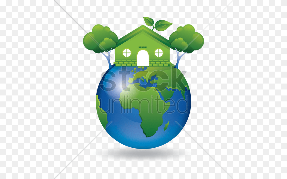 Green Earth With Go Green House And Tree Vector Image Vector Graphics, Astronomy, Outer Space, Globe, Planet Png