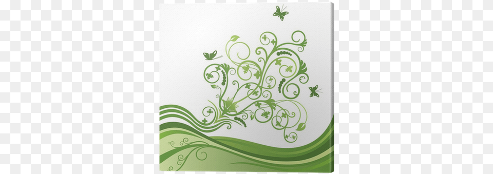 Green Elegant Flower And Butterfly Border Canvas Print Green Butterfly Border, Art, Floral Design, Graphics, Pattern Free Transparent Png