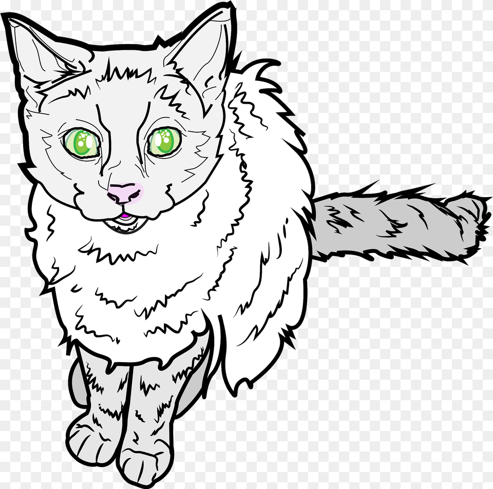 Green Eyed Kitten Line Art Clipart Download Cat, Drawing, Animal, Face, Head Free Png