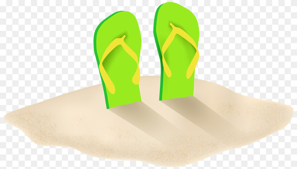 Green Flip Flops In Sand Clipart, Clothing, Flip-flop, Footwear Free Transparent Png