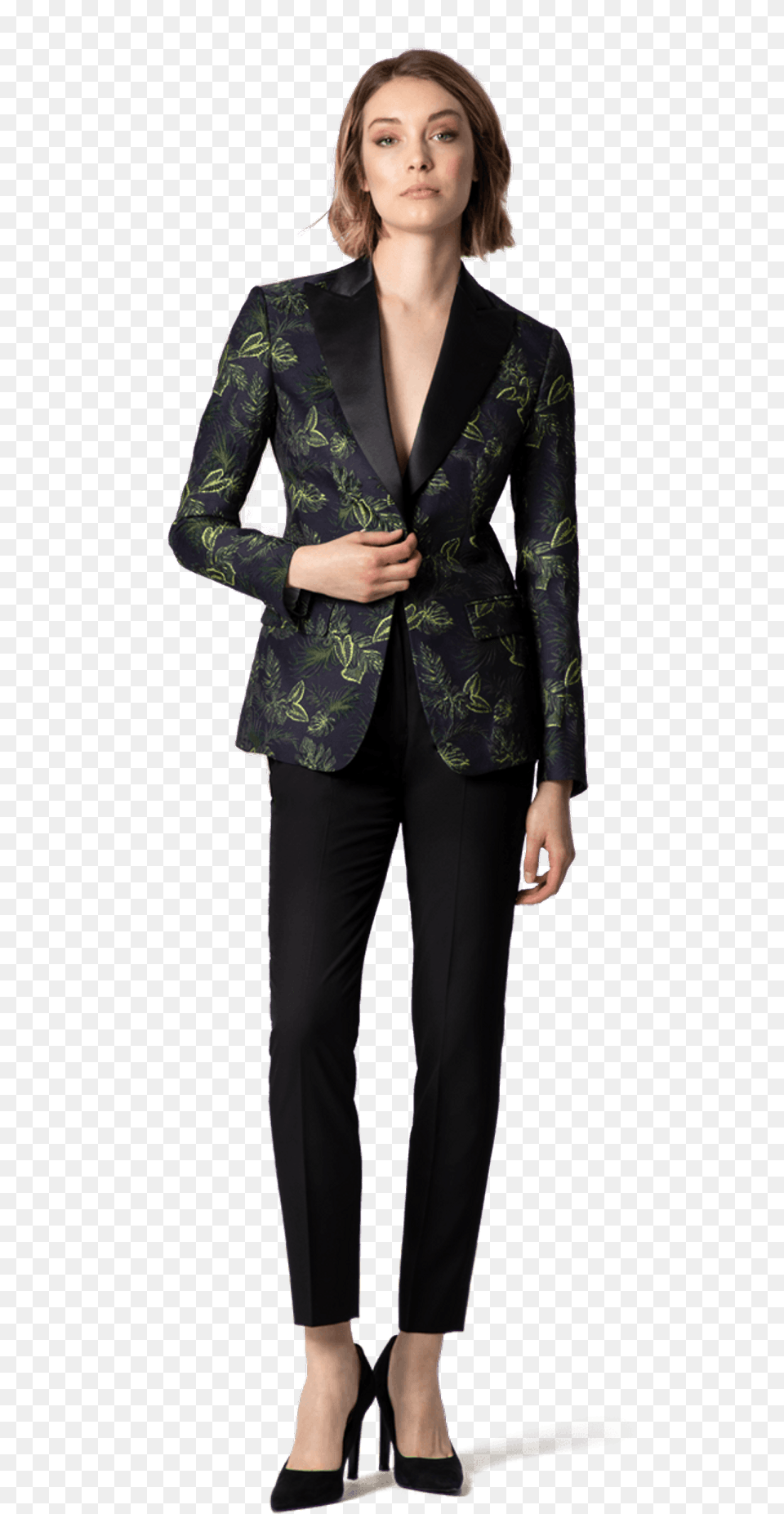 Green Floral Jacquard Tuxedo Blazer With Black Lapels Young Han Solo With Deadly Blaster, Suit, Sleeve, Long Sleeve, Jacket Free Png Download
