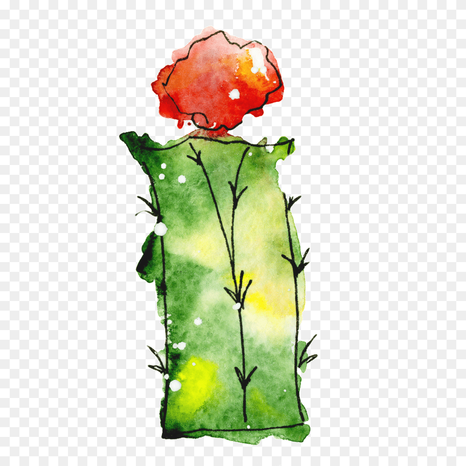 Green Flower Cactus Watercolor Hand Painted, Plant, Rose, Person Png Image
