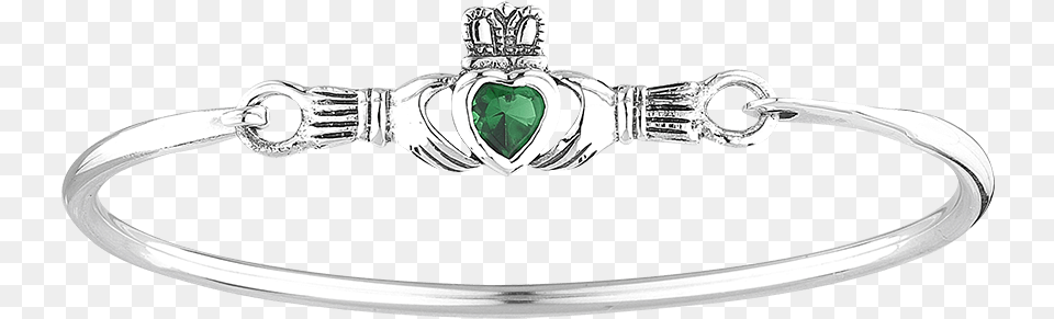 Green Gem Claddagh Bangle Bracelet Engagement Ring, Accessories, Jewelry, Gemstone, Silver Free Png