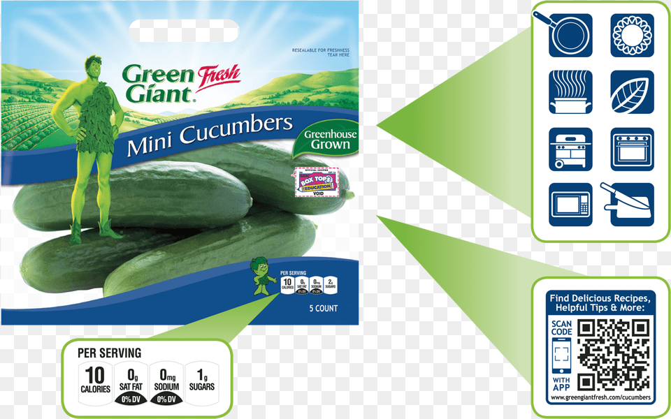 Green Giant Packaging, Vegetable, Cucumber, Food, Produce Free Png