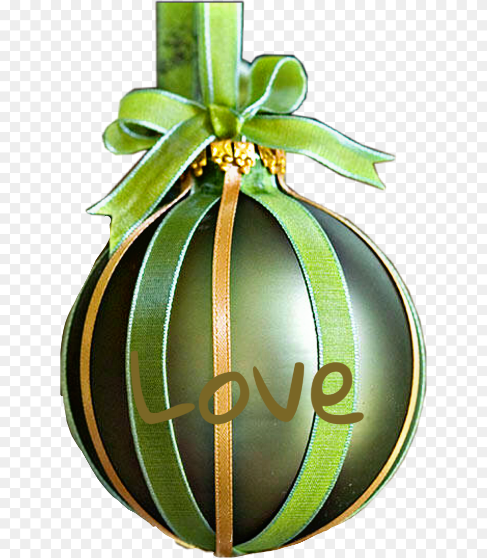 Green Gold Ball Ornament Ribbon Love Word Text Manualidades Para Arbol De Navidad, Plant, Accessories Png Image