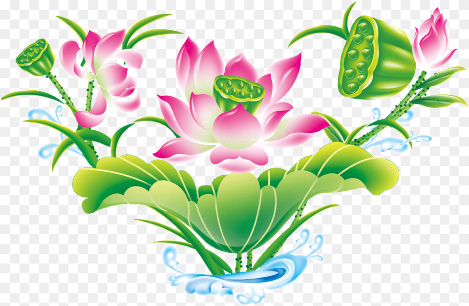 Green Hand Painted Lotus Flower Beautiful Clipart Nymphaea Nelumbo, Art, Floral Design, Graphics, Pattern Png