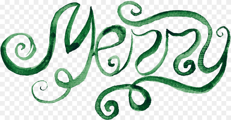 Green Handwritten English Christmas Art Word Transparent Watercolor Painting, Text, Plant Png