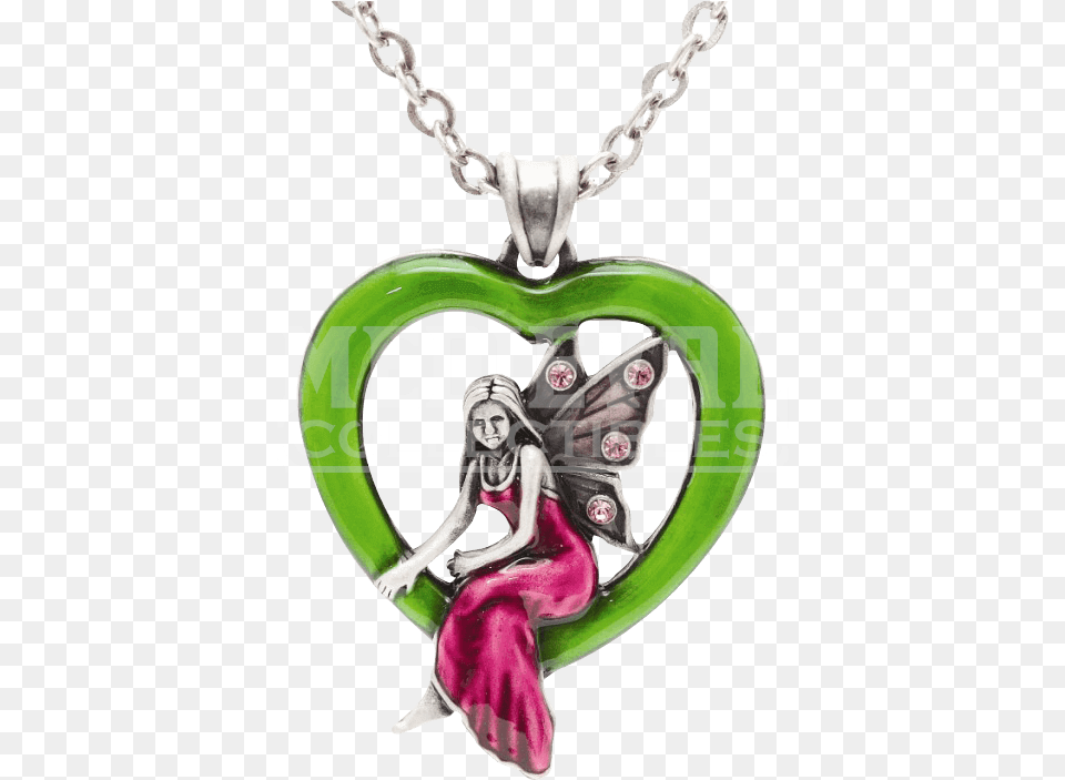 Green Heart Fairy Necklace Locket, Accessories, Pendant, Jewelry, Gemstone Png
