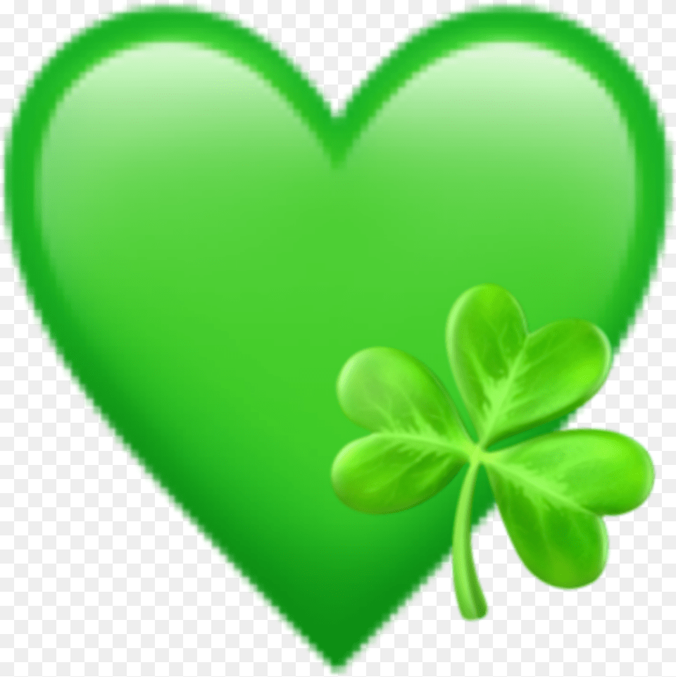 Green Heart Plant Clover Emoji Lucky Aesthetic Heart, Leaf Free Png Download