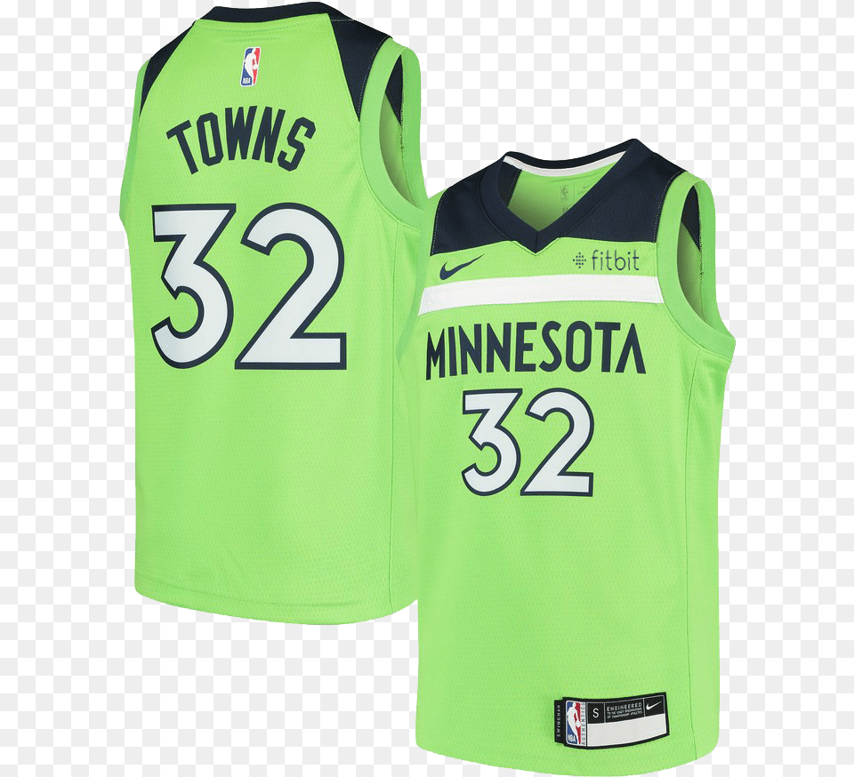Green Karl Anthony Towns Jersey, Clothing, Shirt, Person, Bib Free Png Download
