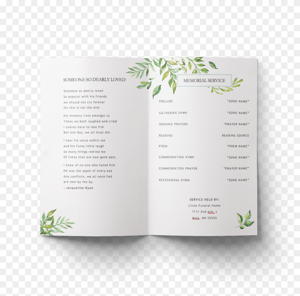 Green Leafy Program Template, Text, Page, Poster, Advertisement Free Transparent Png
