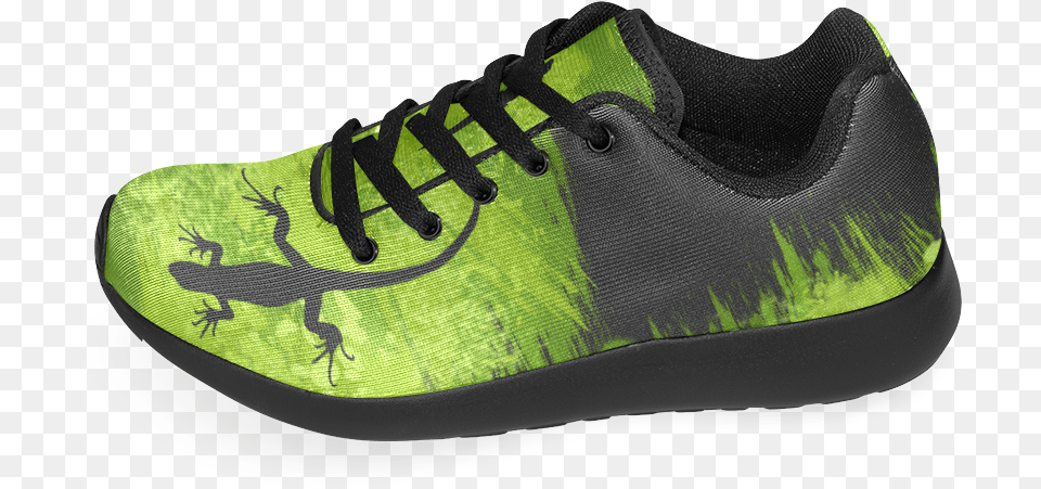 Green Lizard Shape Painting Black Womens Running Shoes Running Shoe, Clothing, Footwear, Sneaker, Running Shoe Free Png