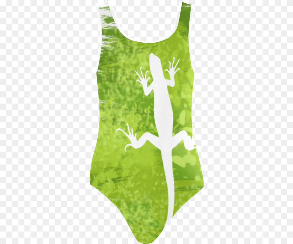 Green Lizard Shape Painting Vest One Piece Swimsuit Png Image