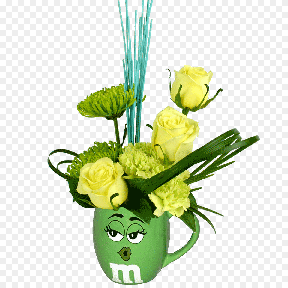 Green Mampm Character Flower Mug Designed, Plant, Flower Arrangement, Flower Bouquet, Pattern Png