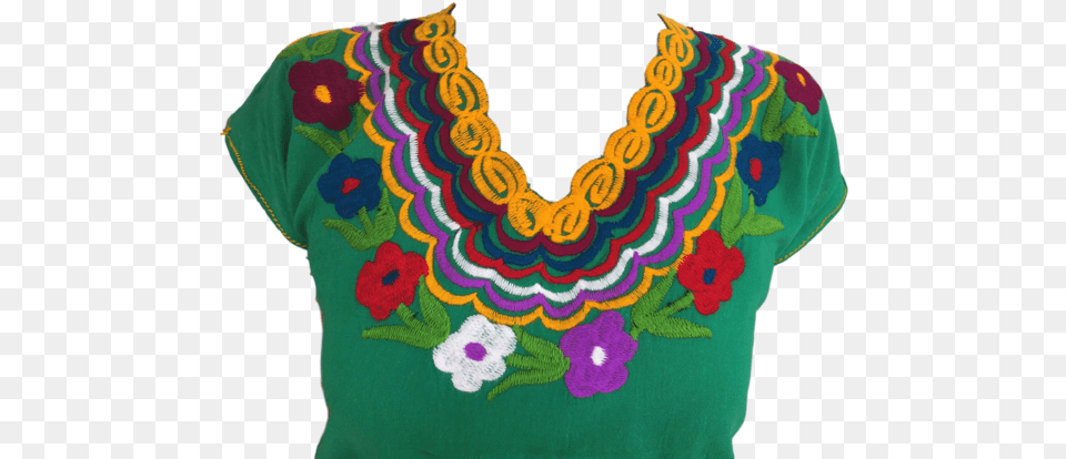 Green Mexican Blouse With Flowers Casa Fiesta Designs Floral Mexican Blouse Embroidered, Clothing, Pattern, Embroidery Png