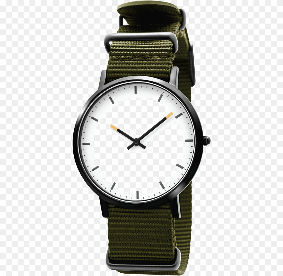 Green Olive Nato Strap Minimalist Blank Dial No Logo, Arm, Body Part, Person, Wristwatch Png Image