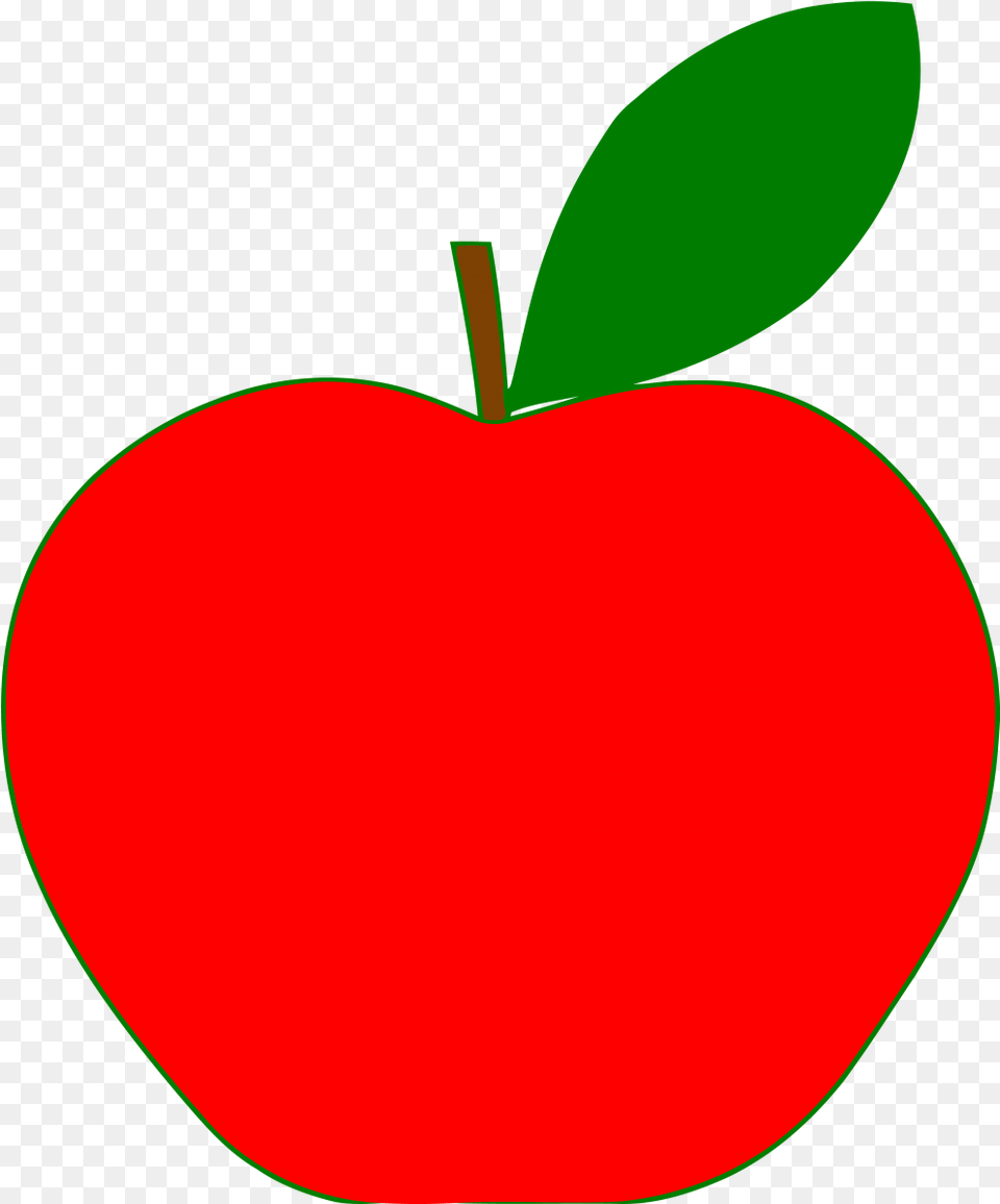 Green Outline Red Apple Clipart One Apple Clipart, Food, Fruit, Plant, Produce Png Image