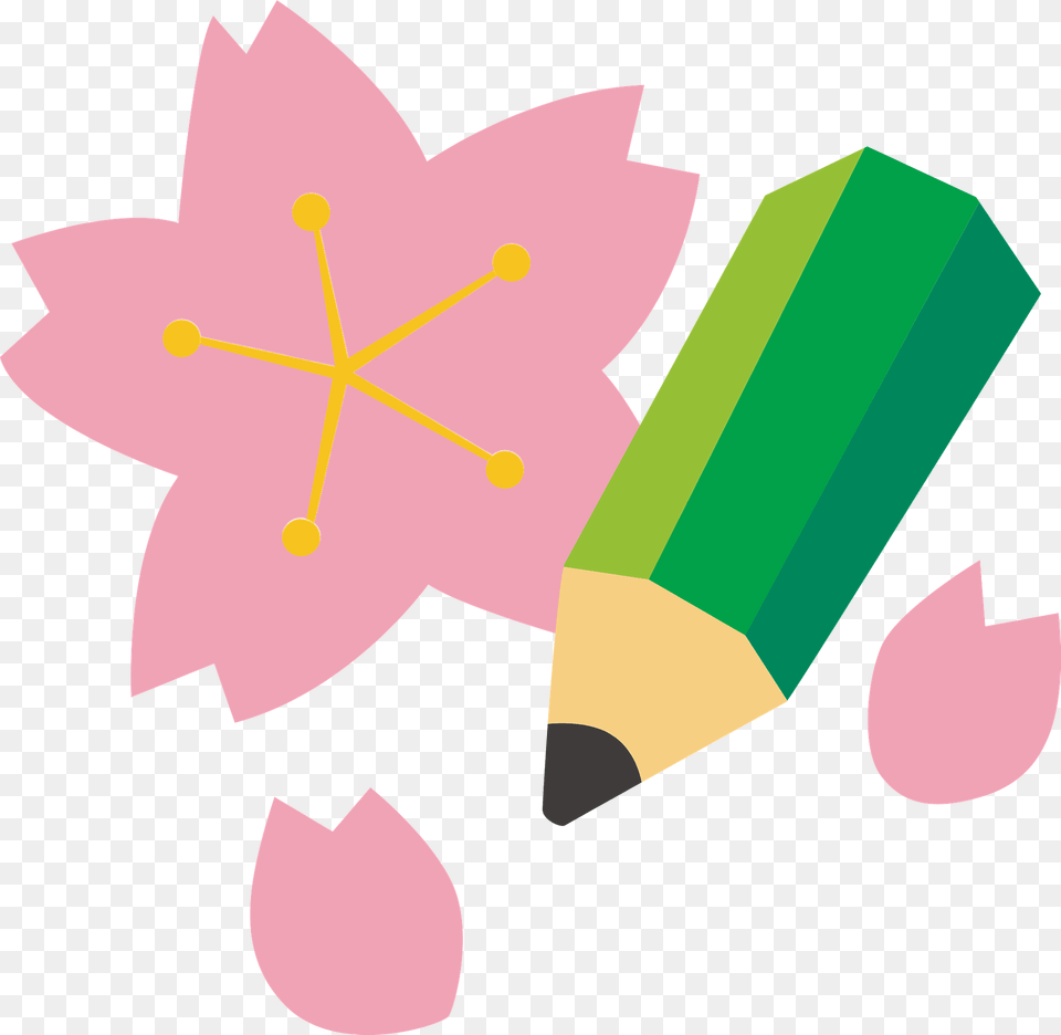 Green Pencil And Cherry Blossoms Clipart Free Png Download