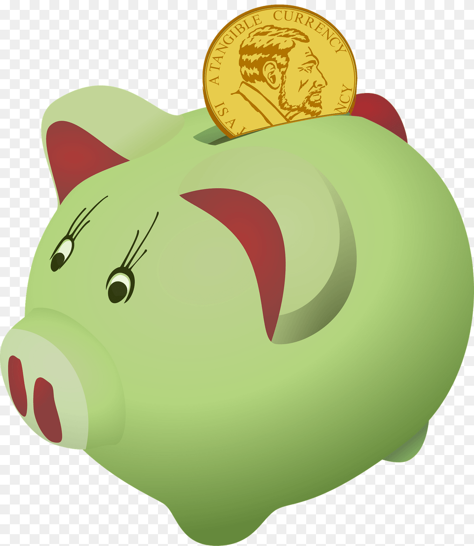 Green Piggy Bank With Coin Clipart, Piggy Bank, Person, Face, Head Free Transparent Png