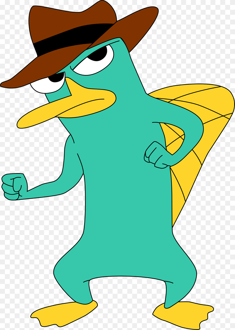 Green Platypus Wearing A Brown Hat Clipart, Clothing, Cartoon, Animal, Fish Free Png