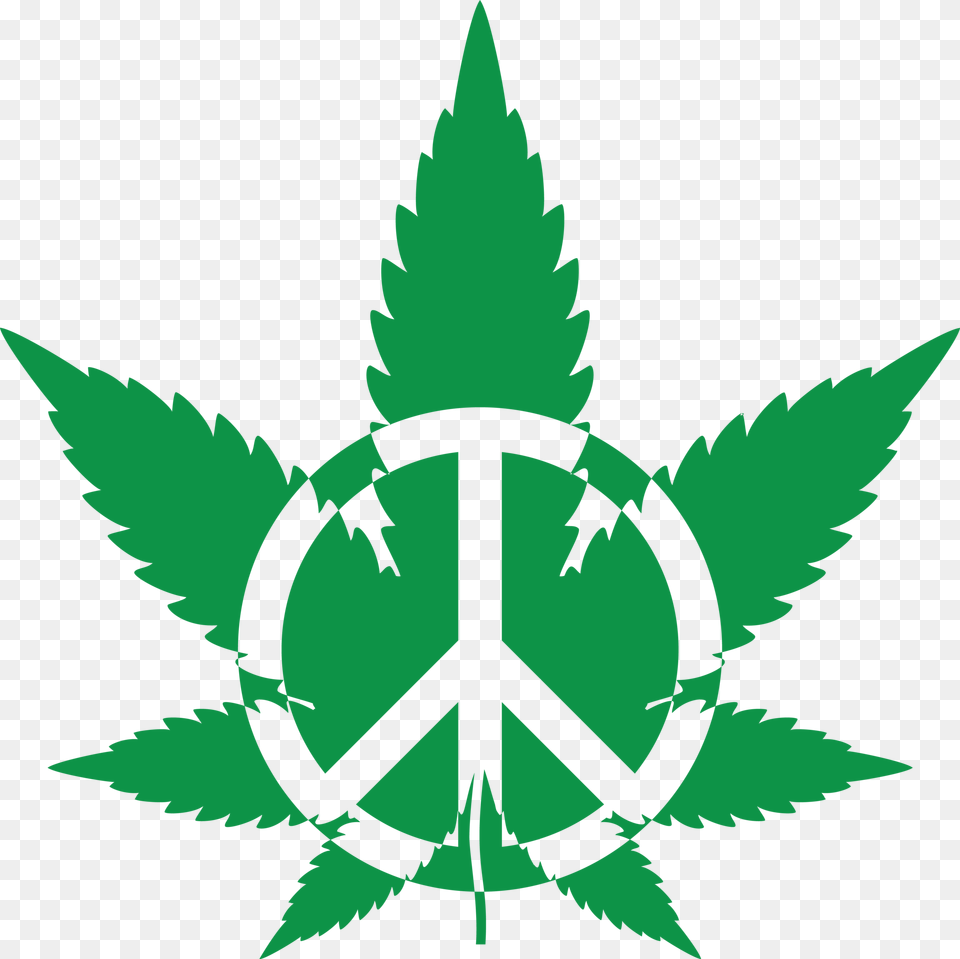 Green Pot Leaf With A Peace Symbol, Plant, Weed, Animal, Fish Free Png