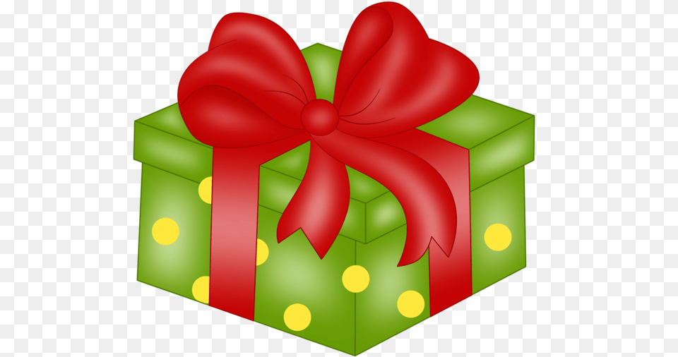 Green Present With Dots And Red Ribbon Gift Png Image