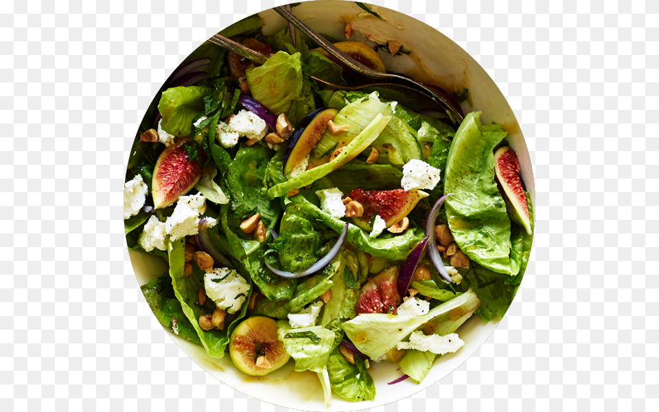 Green Salad With Figs And Goat Cheese, Food, Plate, Produce, Leafy Green Vegetable Free Png