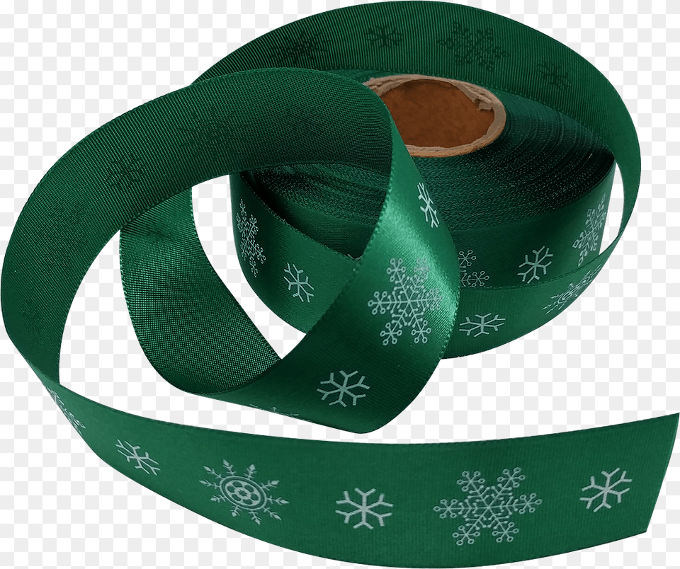 Green Satin Ribbon With White Snowflake Design 25mm Belt, Accessories Png Image