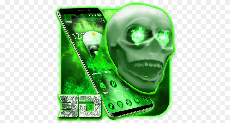 Green Skull 3d Video Theme Apk 1 Scary, Electronics, Mobile Phone, Phone, Face Free Transparent Png