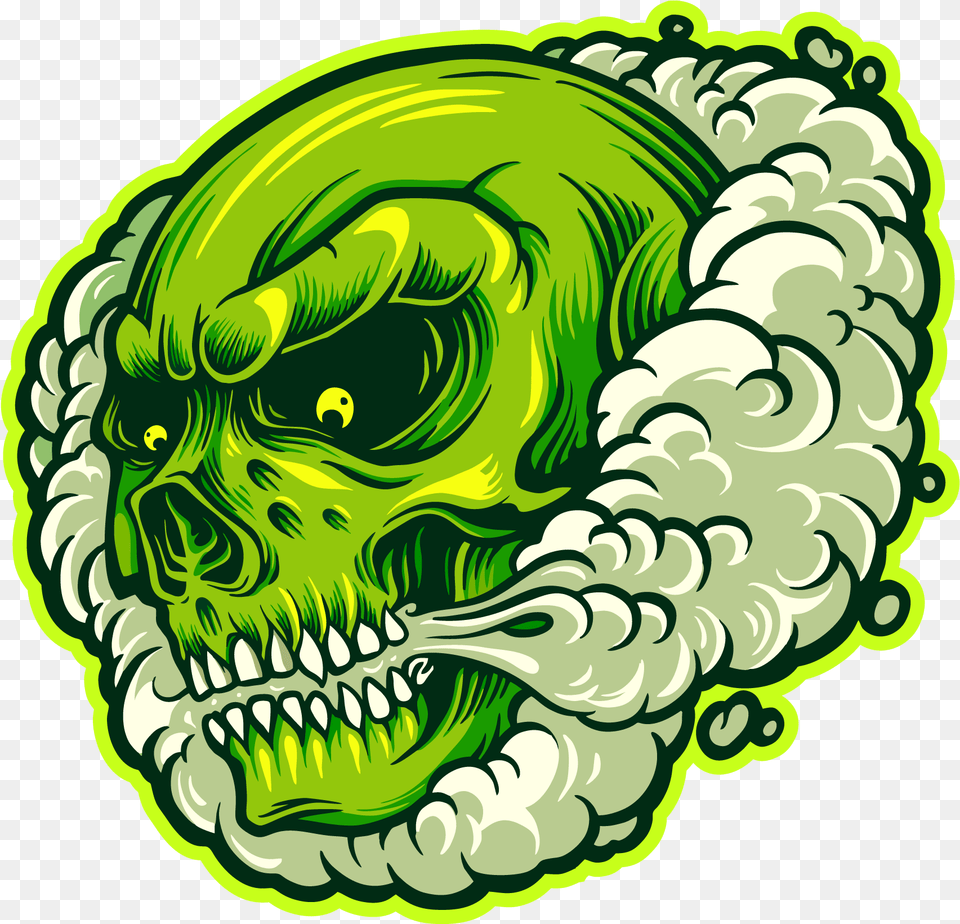 Green Skull In Smoke Cloud Illustration Vector Art Skull Smoke Vector, Graphics, Person, Face, Head Png Image