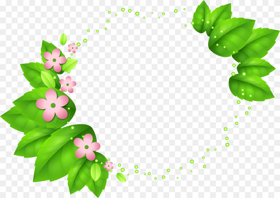 Green Spring Decor With Round Green Leaf Frame, Art, Graphics, Floral Design, Pattern Free Png Download