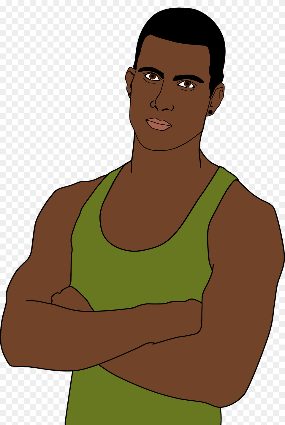 Green Tanktop Man Portrait Clipart, Person, Face, Head, Clothing Png Image