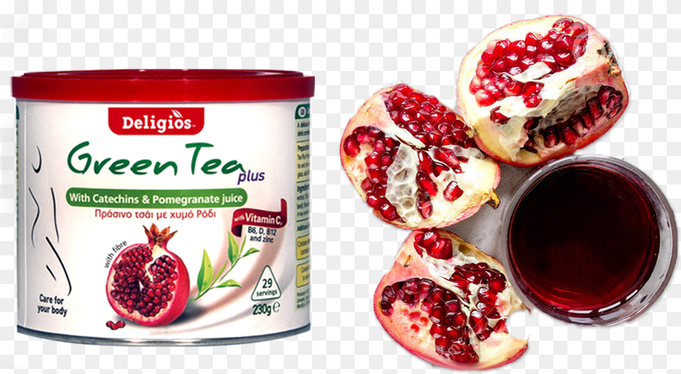 Green Tea Plus Green Tea With Pomegranate Pomegranate, Food, Fruit, Plant, Produce Free Transparent Png
