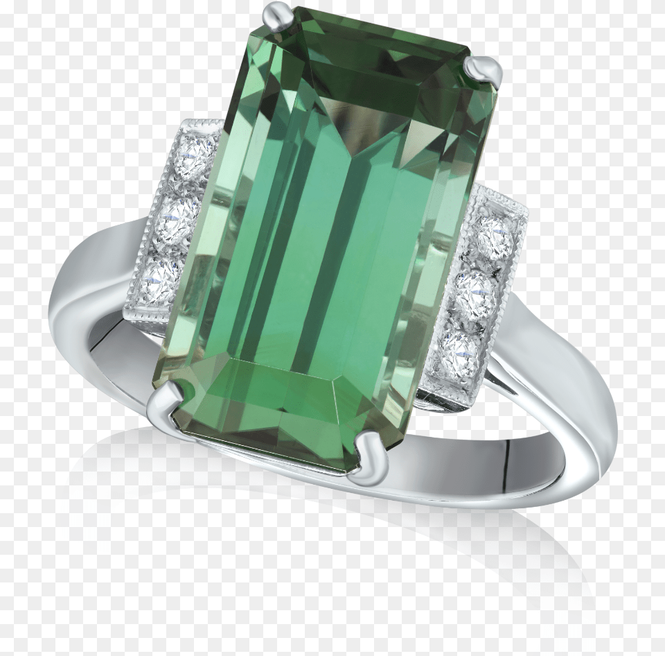 Green Tourmaline And Diamond Ring Engagement Ring, Accessories, Emerald, Gemstone, Jewelry Free Transparent Png