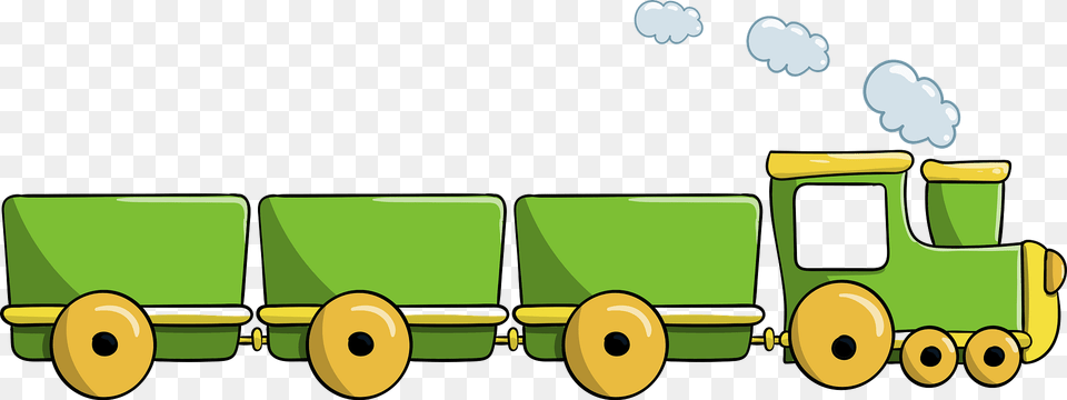 Green Toy Train Engine And Three Train Cars Clipart, Grass, Plant, Bulldozer, Machine Free Png Download